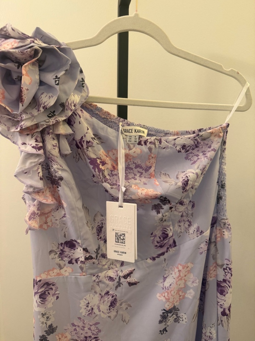 Grace Karin Lavender Floral One-Shoulder High-Low Dress - Picture 9 of 9